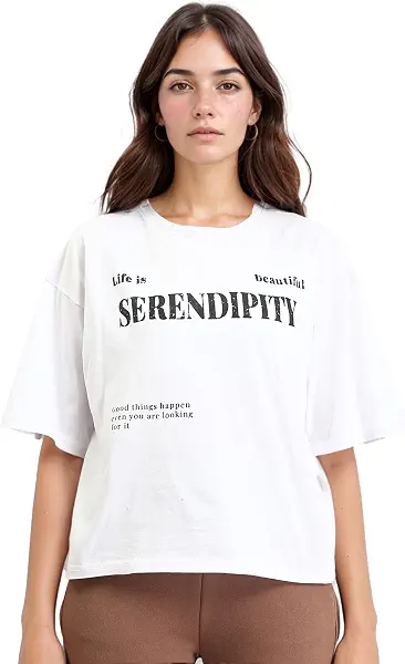 سعر ومواصفات Ravin تيشيرت غربي بأكمام بطول الكوع مطبوع عليه كلمة "Serendipity" للنساء من ريفين (عبوة من قطعة واحدة) (B0CK6TY4FH) على Amazon EG
