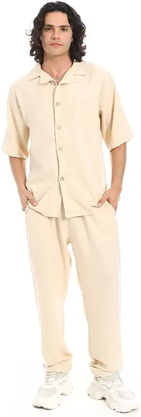 سعر ومواصفات Red Circle Mens Beige Linen Turn Down Collar Shirt And Pants Set Shirt and Pants Set (B0DZVGYNPM) على Amazon EG