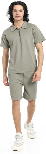 سعر ومواصفات Red Circle Mens Olive Turn Down Collar Zipped T-Shirt And Shorts Set Olive Turn Down Collar Zipped T-Shirt and Shorts Set (B0DZVDX6PY) على Amazon EG