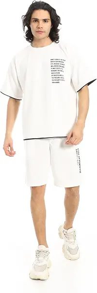 سعر ومواصفات Red Circle Mens Printed Casual T-Shirt And Shorts Set - White & Black Slip On Printed T Shirt and Shorts Set (B0DZVGBMJW) على Amazon EG