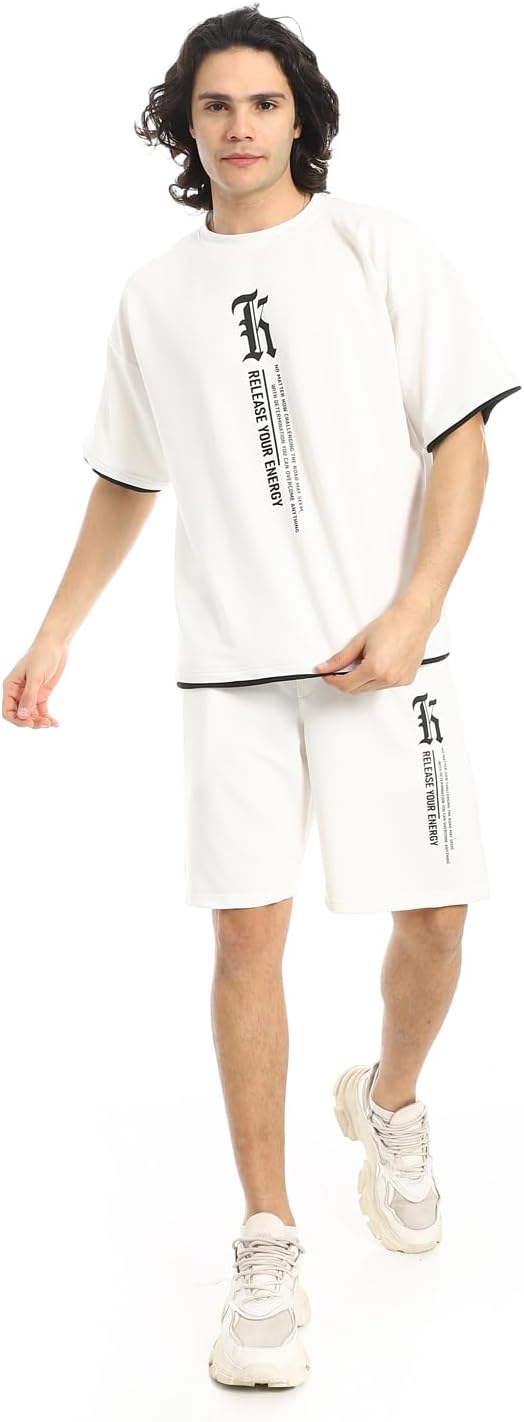 سعر ومواصفات Red Circle Mens Slip On Printed T-Shirt And Shorts Set - White & Black Slip On Printed T Shirt and Shorts Set (B0DZVGV13N) على Amazon EG