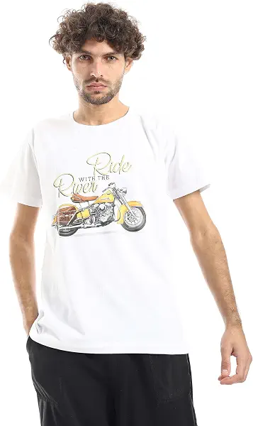 سعر ومواصفات Red Circle تيشرت بقصة عادية مطبوع عليه عبارة "Ride with the River" للرجال من ريد سيركل - تيشرت ابيض مطبوع برقبة دائرية (دراجة نارية) (B0GJ2YYXKK) على Amazon EG
