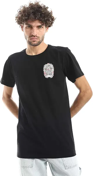 سعر ومواصفات Red Circle تيشرت قطن سهل الارتداء مطبوع على الظهر للرجال من ريد سيركل - تيشرت اسود مطبوع برقبة دائرية (بروك) (B0GJ3N9DMP) على Amazon EG