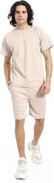 سعر ومواصفات Red Circle طقم تيشرت وشورت للرجال سهل الارتداء بنقشة بيكيه من ريد سيركل، بيج (B0DZVHTRL3) على Amazon EG