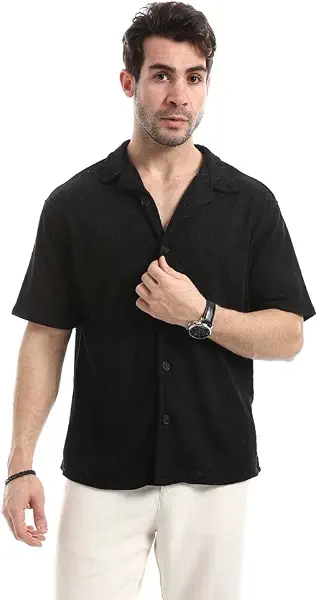 سعر ومواصفات Red Circle قميص كاجوال منسوج بياقة مطوية لاسفل للرجال من ريد سيركل (B0GQLS4CHC) على Amazon EG