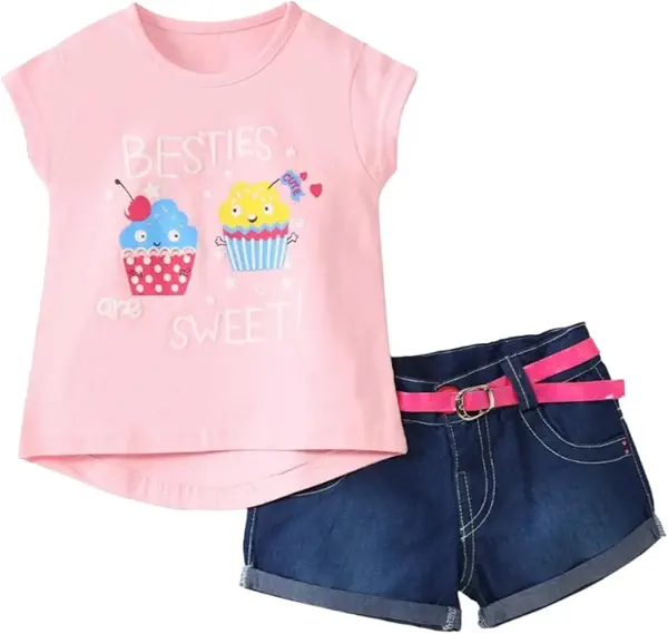 سعر ومواصفات SIKA Girls Set of 3 Pieces Sleeveless T-Shirt&Shorts,Belt Printed Besties Sweet Set of 3 Pieces (pack of 3) (B0DZ2FDW99) على Amazon EG