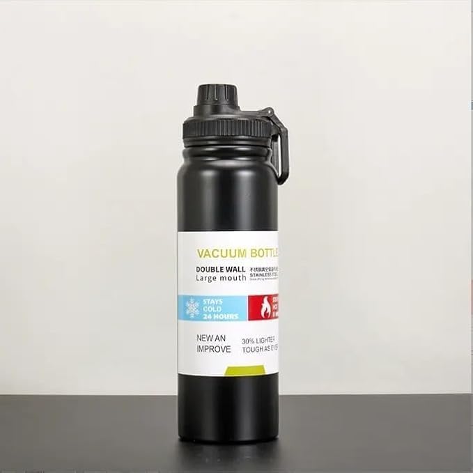 سعر ومواصفات Stainless Steel Vacuum Insulated Water Bottle, 800ml, Double Wall Thermal Flask with Large Mouth, Leakproof BPA Free for Hot or Cold Drinks, Sports Travel Bottle, Black (B0G5K2J2MP) على Amazon EG