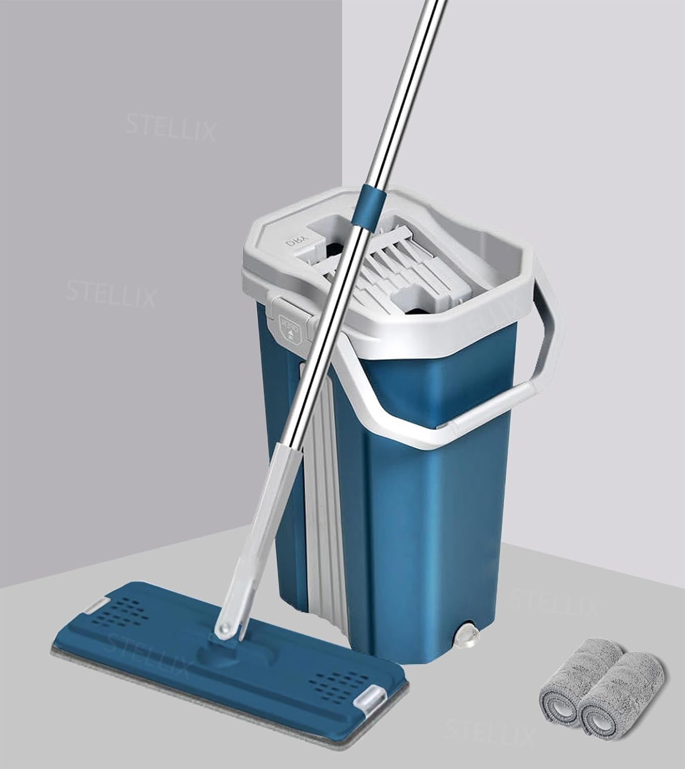سعر ومواصفات STELLIX Moppers for Cleaning Floor| Mop Bucket for Home & Kitchen| Flat Mop with Telescopic Mopping Stick| Floor Cleaners Pocha Mop for Wet & Dry Cleaning Supplies with 2 Microfiber Pad| Large Blue (B0CFQ6VBHS) على Amazon EG