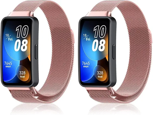 سعر ومواصفات Strap Compatible with Huawei Band 8/Huawei Band 9, Men Women Magnet Stainless Steel Mesh Metal Breathable Watch Bands for Huawei Band 8/Huawei Band 9 - Pink (B0FHP2H75Y) على Amazon EG