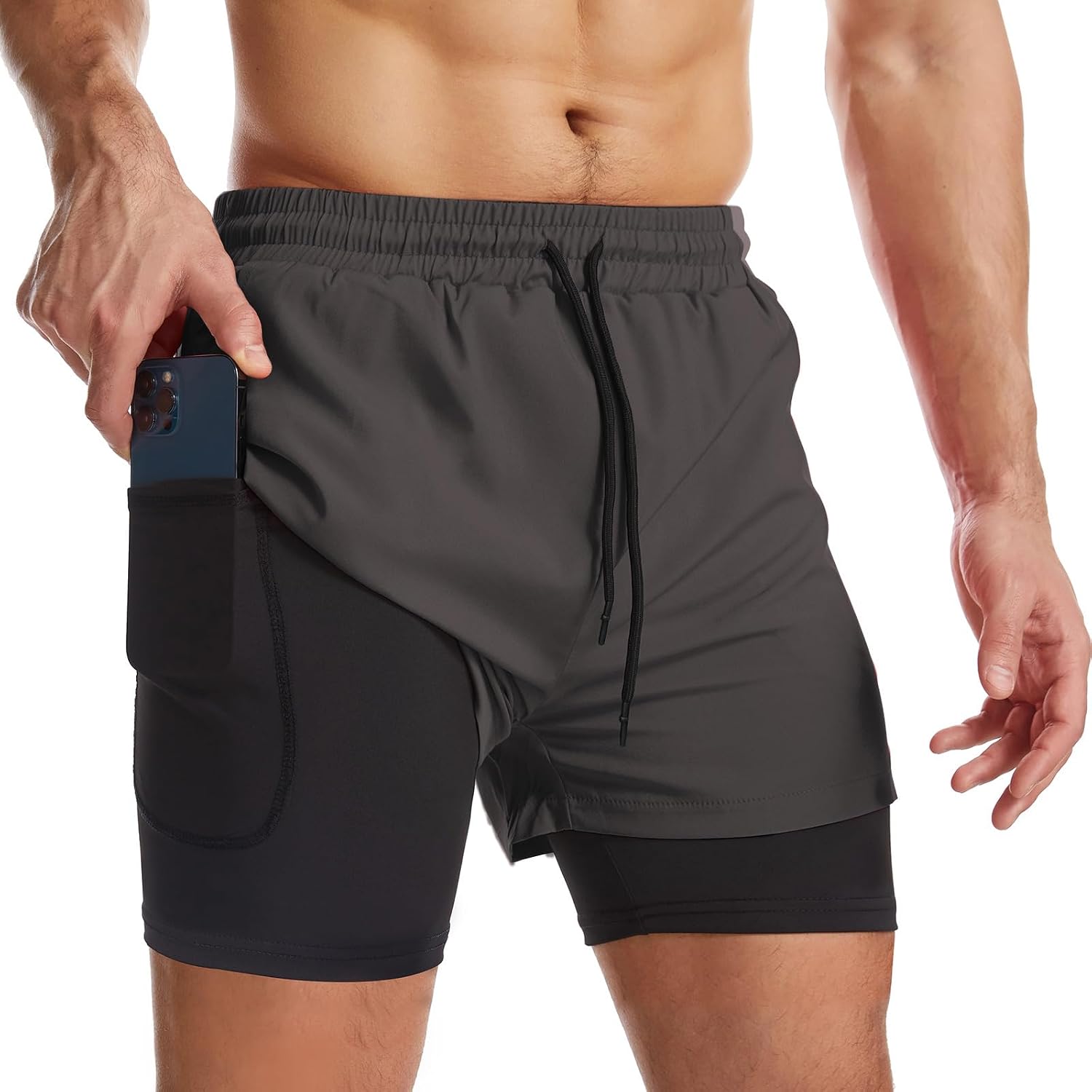 سعر ومواصفات Surenow Mens 2 in 1 Running Shorts Quick Dry Athletic Shorts with Liner, Workout Shorts with Zip Pockets and Towel Loop (B08R7H2MWD) على Amazon EG