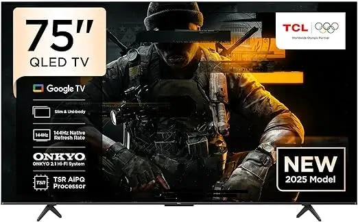 سعر ومواصفات TCL 75P8K 75" 4K 144Hz Gaming QLED Onkyo 2.1 Dolby Atmos Google TV with Dolby Vision & HDR 10+ (B0FR39GPJQ) على Amazon EG