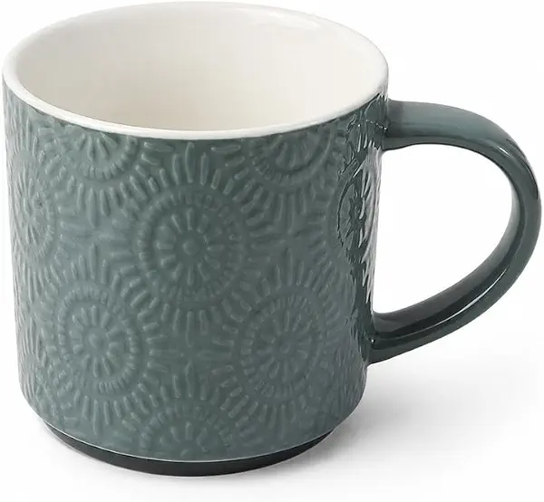 سعر ومواصفات Textured Ceramic Coffee Mug with Embossed Pattern - Green - A1-747 (B0GZ4MNPVJ) على Amazon EG