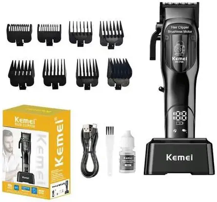 سعر ومواصفات The new Kemei KM-1766 salon-quality electric shaver features a charging base, digital display, and eight comb attachments, and operates for up to 200 minutes continuously. (B0G2CMB6C5) على Amazon EG