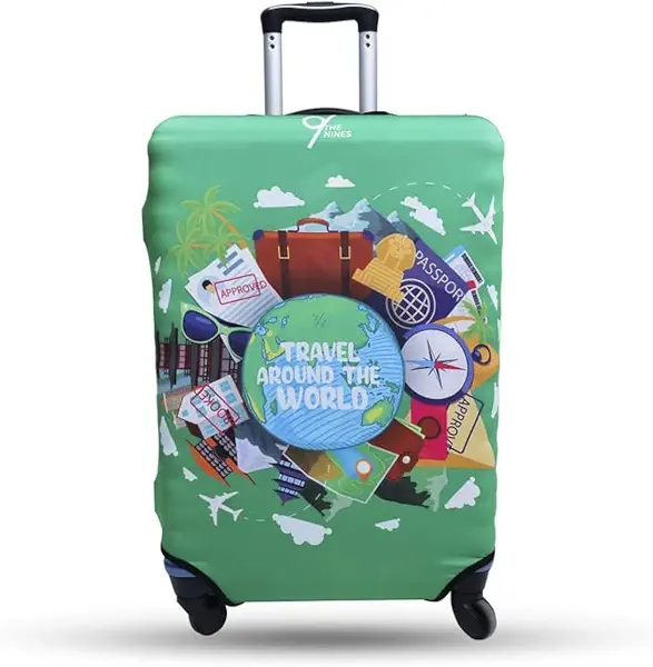 سعر ومواصفات The Nines غطاء شنط سفر للجنسين من ذا ناينز بطباعة عبارة "Travel Around The World"، لون أخضر (B0C5751WZH) على Amazon EG