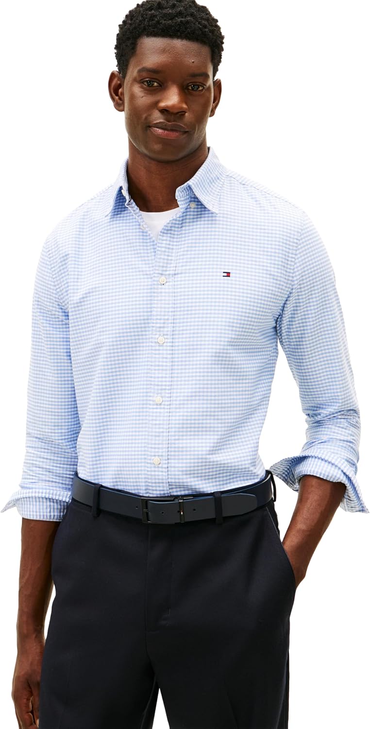 سعر ومواصفات Tommy Hilfiger Men's Heritage Oxford Gingham Regular Long Sleeve Shirts, Cloudy Blue/Check XX-Large (B0FVYMWKRF) على Amazon EG