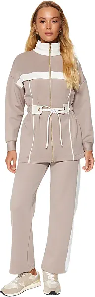 سعر ومواصفات Trendyol Woman Mink Piping Knitted Scuba/Diving Bottom-Top Set TCTAW24US00071 Hijab Top - Bottom Set (pack of 1) (B0CH1FZ9KS) على Amazon EG