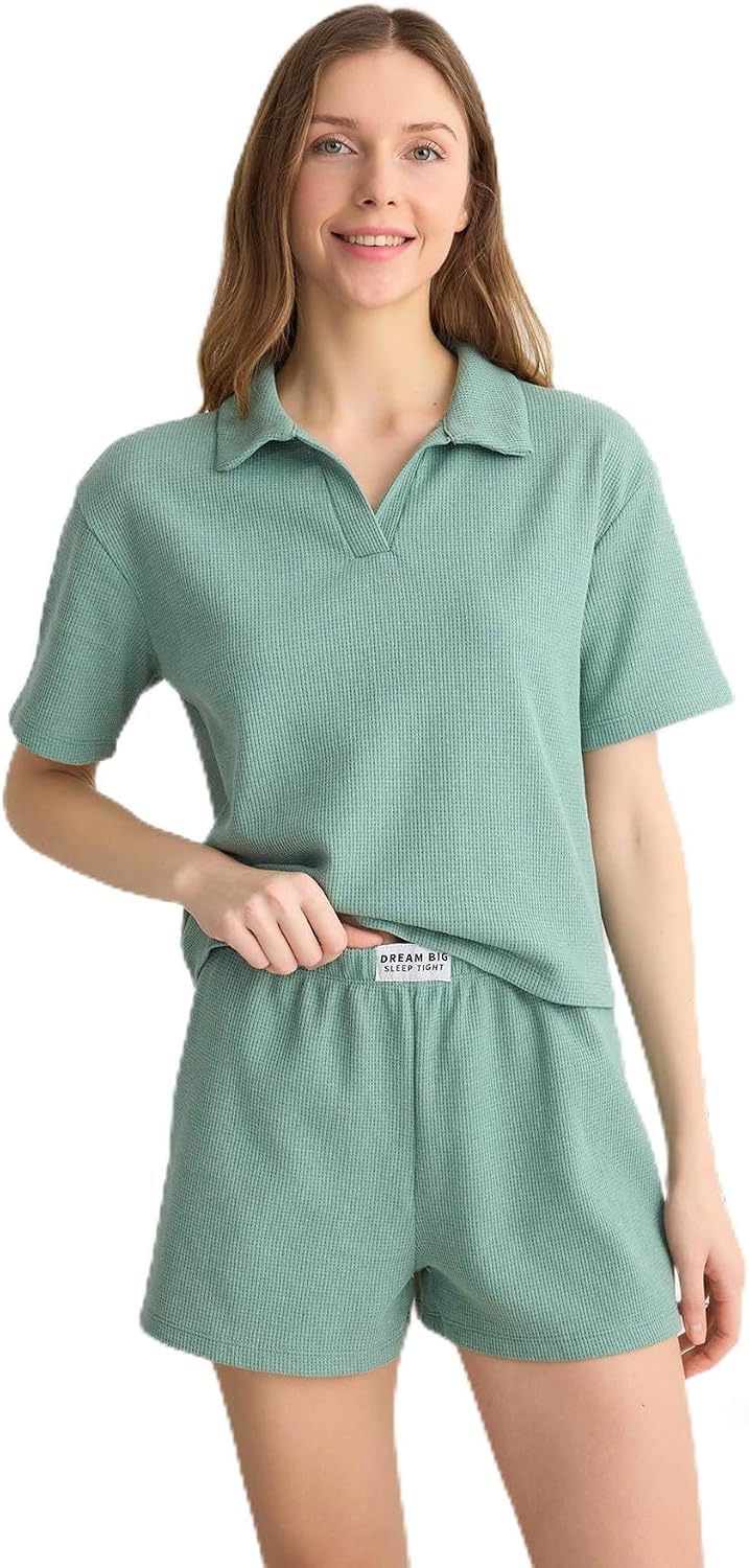 سعر ومواصفات Trendyol Woman Slogan Label Detailed Waffle Fabric Knitted Pajama Set THMSS25PT00072 Pajama Set (pack of 1) (B0DWLKX185) على Amazon EG
