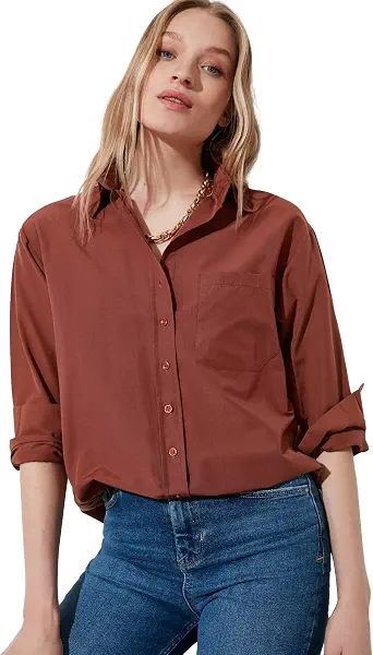 سعر ومواصفات ترينديول Trendyol Women Single Pocket Boyfriend/Wide Fit Cotton Woven Shirt TWOAW20GO0115 Shirt (pack of 1) (B09RB6S35R) على Amazon EG