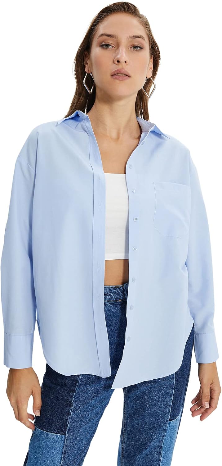 سعر ومواصفات ترينديول Trendyol Women Single Pocket Boyfriend/Wide Fit Cotton Woven Shirt TWOAW20GO0115 Shirt (pack of 1) (B09RB8MQZP) على Amazon EG