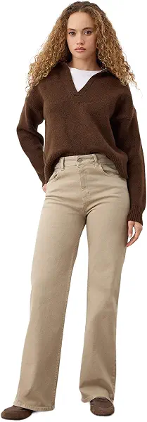 سعر ومواصفات Trendyol Womens Stone High Waist Wide Leg Jeans Twoaw25Je00309 Jeans (B0FR8Y58Q8) على Amazon EG