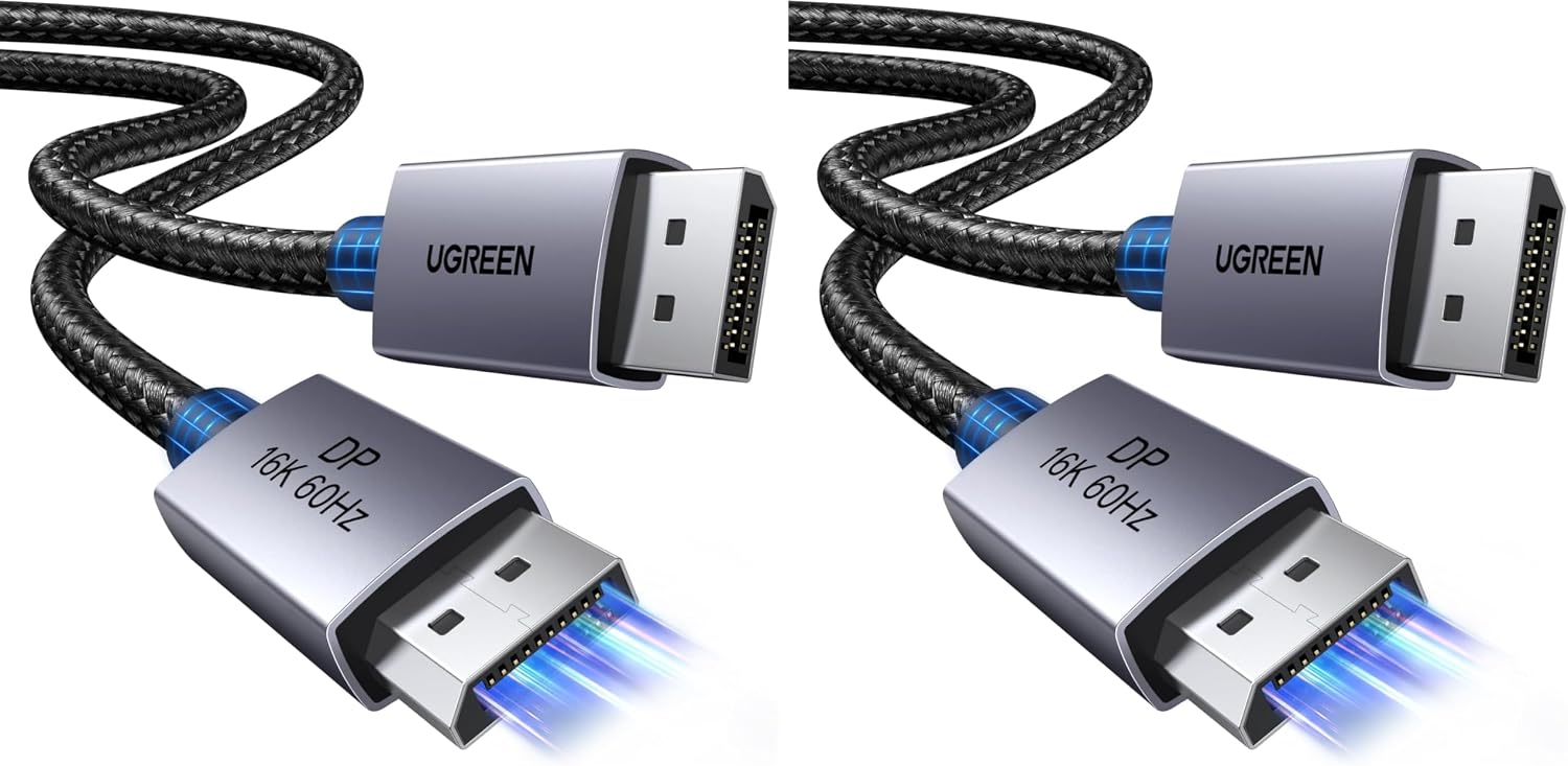 سعر ومواصفات UGREEN 16K Displayport Cable 2M, DP 2.1 Cable Support 16K@60Hz, 8K@120Hz, 4K@240Hz 80Gbps HDR, Displayport 2.1 Nylon Braided Cable Compatible with Monitor, Laptop, Graphics, PC, TV etc (Pack of 2) (B0GWRQB5LW) على Amazon EG