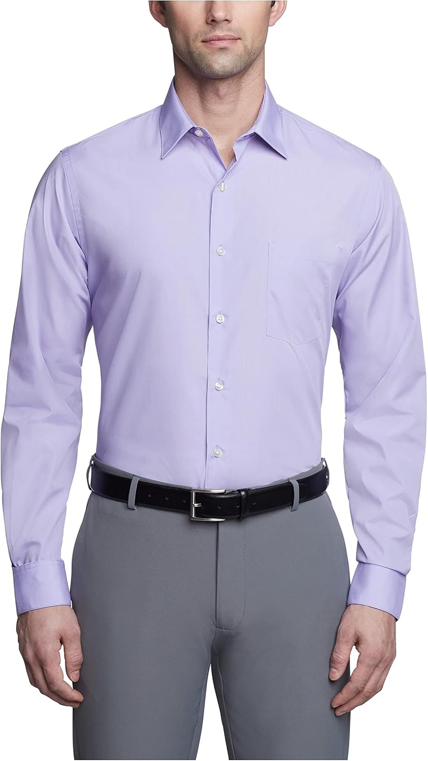 سعر ومواصفات Van Heusen Mens Poplin Fitted Solid Point Collar MNS Dress Shirt Fitted Poplin Solid, Color Lavender, Size 18.5" Neck 34"-35" Sleeve (XXL) (B00IE0HN4O) على Amazon EG