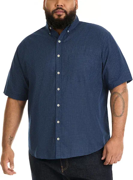 سعر ومواصفات Van Heusen تي شيرت رجالي من Van Heusen مقاس كبير وطويل بدون تجاعيد وأكمام قصيرة بأزرار سفلية، أزرق كربوني، XL (B079ZN7FG5) على Amazon EG