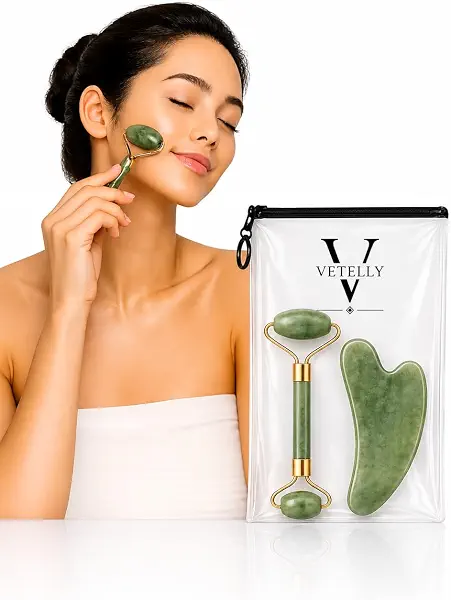 سعر ومواصفات VETELLY- Jade Facial Roller and Gua Sha Set, Natural Stone Face Massager, Beauty Tool for Skin Care (B0F92MZ8BD) على Amazon EG
