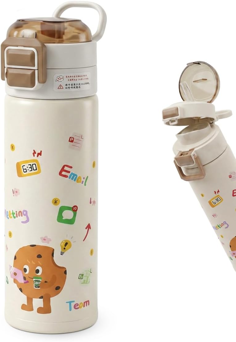 سعر ومواصفات Water Bottle 500 ml, Vacuum Insulated Stainless Steel Flask with Straw Lid, Carry Handle and Leakproof Design for Hot and Cold Drinks, School, Travel and Picnic, F-1117 (Brown) (B0GMXLRP4L) على Amazon EG