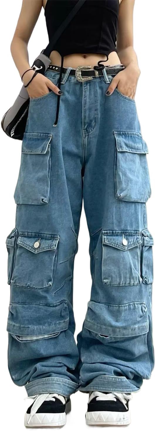 سعر ومواصفات Women's Baggy Cargo Pants Y2K Clothing Multi-Pocket Relaxed Fit Jeans Fairy Grunge Clothes Alt Emo Streetwear (B0BW2Z9XYK) على Amazon EG