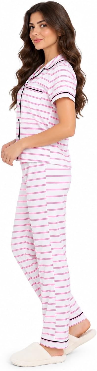 سعر ومواصفات Women's cotton Derby-knit pajama set with front buttons,Multicolour,XL (B0HK4VSQLJ) على Amazon EG