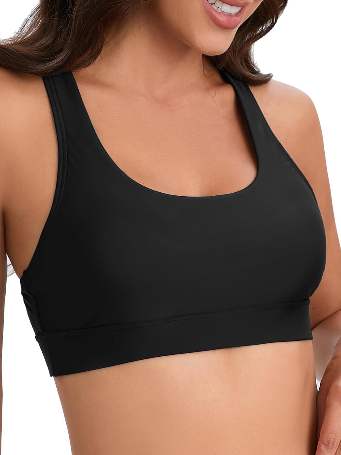 سعر ومواصفات Women Racerback Sports Swim Bra High Neck Bikini Tops Black Workout Bathing Suit Padded Tops Only (B0CN2N94H7) على Amazon EG