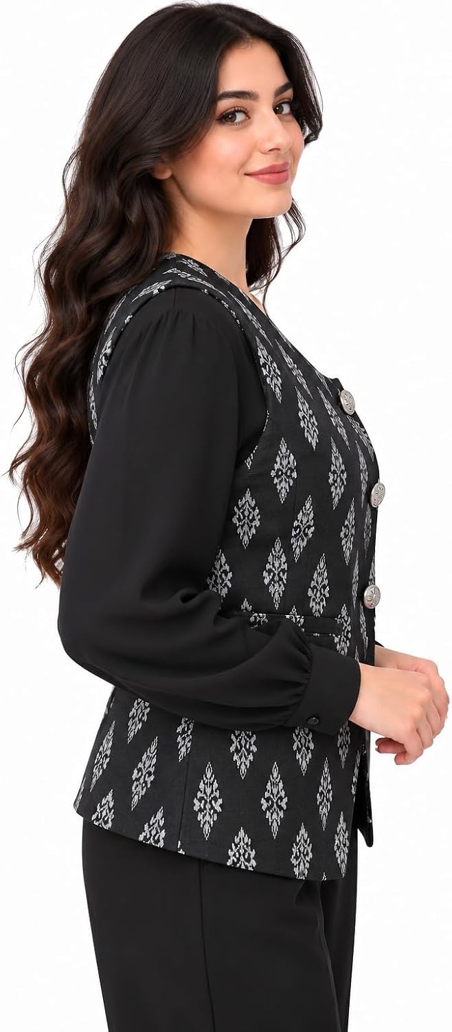 سعر ومواصفات Women's sleeveless vest with front buttons,Black,XL (B0HLKX4BCS) على Amazon EG
