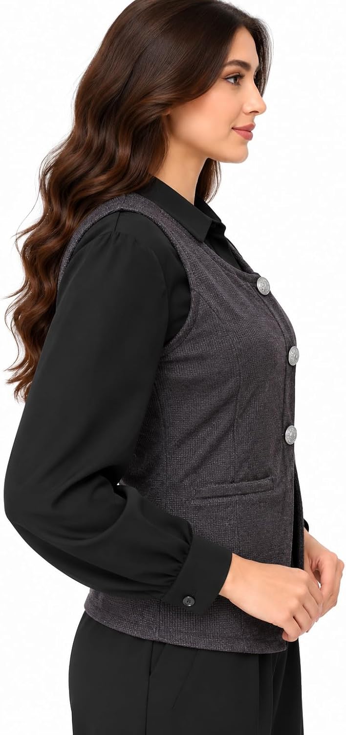 سعر ومواصفات Women's sleeveless vest with front buttons,Black,XL (B0HLL3J1WV) على Amazon EG