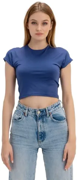 سعر ومواصفات Womens Cap Sleeve Shirt Cropped Round Neck Top Cap Sleeve Bt012-nvy (B0DXD6TJBF) على Amazon EG