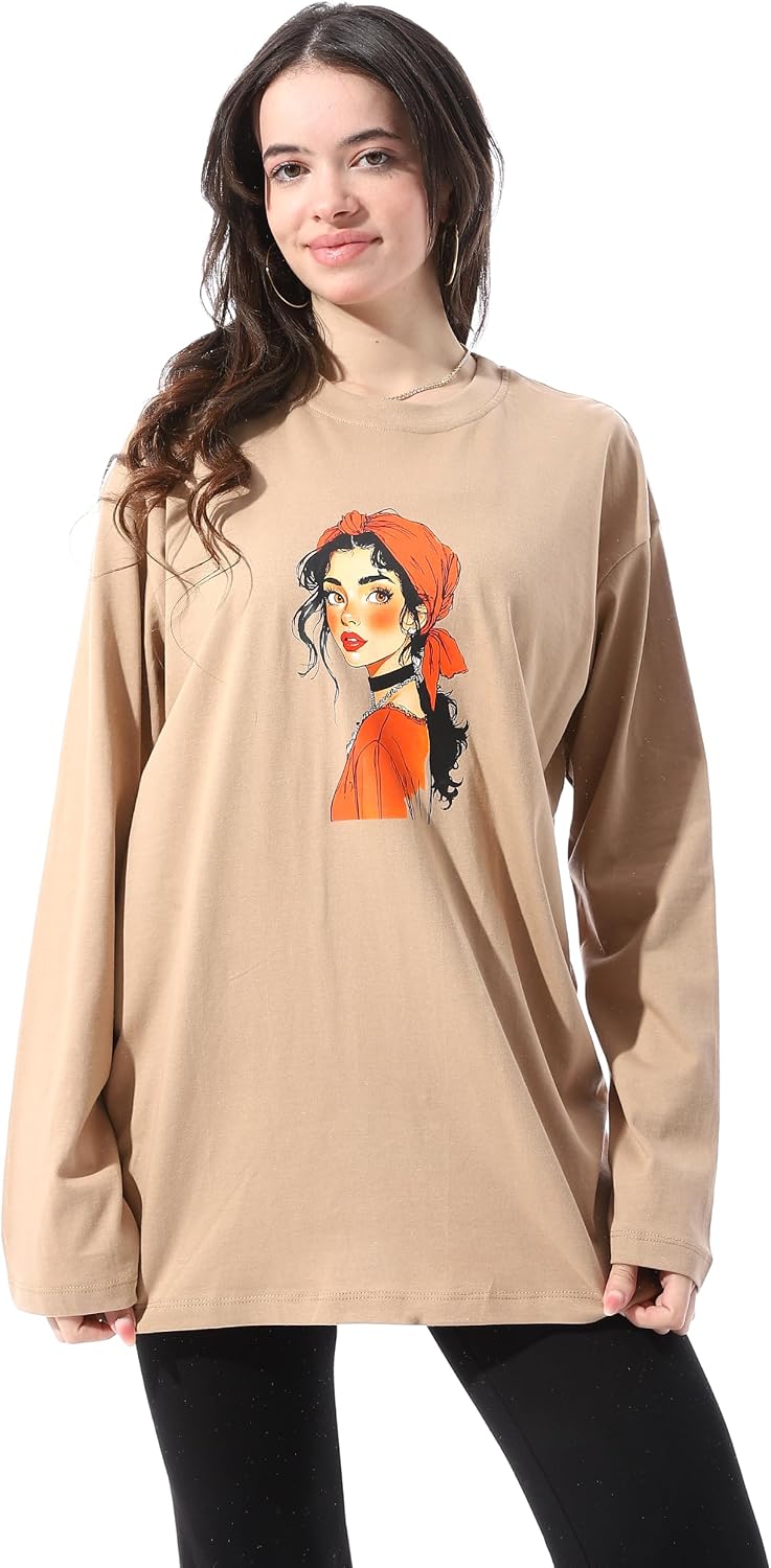 سعر ومواصفات Womens Crew Neck Printed Long Sleeves Oversized Classic (B0HN2ND9SR) على Amazon EG