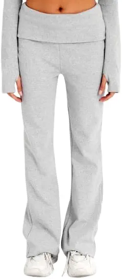 سعر ومواصفات Womens Foldover Ribbed Flare BP002-BL Pants (B0DXD6TPPX) على Amazon EG