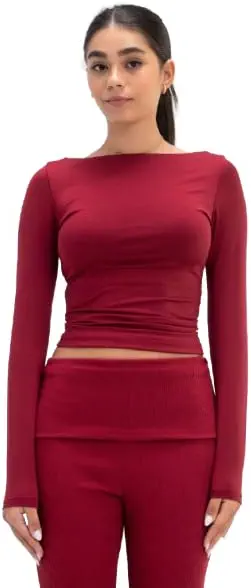 سعر ومواصفات Womens Long Sleeve Shirt Boat-neck Top Bt004-brg (B0DXD6CZM3) على Amazon EG