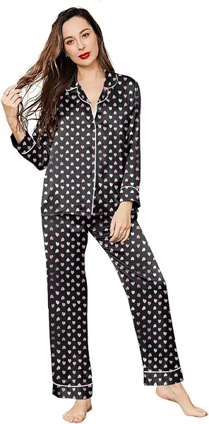 سعر ومواصفات Womens Pajama Set Of 2 Pieces Long Sleeves Shirt&Pants Printed Hearts Pajama Set (pack of 2) (B0DB1TK89Y) على Amazon EG