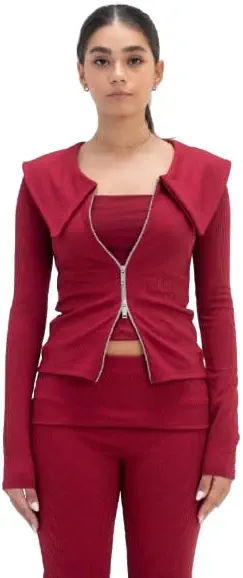 سعر ومواصفات Womens Ribbed Knit Double Zipper BT017-BRG Modern (pack of 1) (B0DXD7DVCB) على Amazon EG