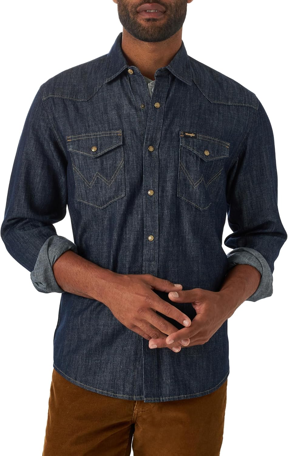 سعر ومواصفات رانجلر Wrangler mens Iconic Denim Regular Fit Snap Shirt Button Down Shirt (pack of 1) (B09NMNHN49) على Amazon EG