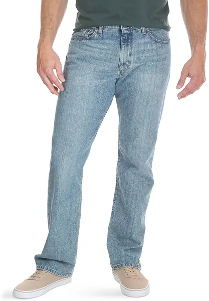سعر ومواصفات Wrangler بنطلون جينز بخصر مرن كبير وطويل ومريح من Wrangler Authentics للرجال، أزرق داكن، 34W x 32L (B07HNV91GC) على Amazon EG
