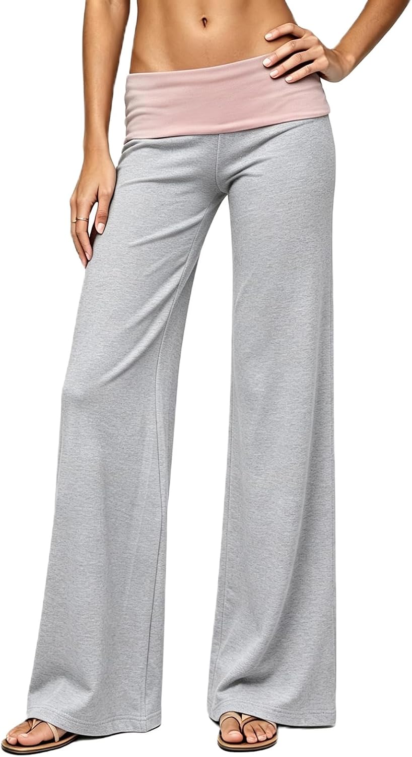 سعر ومواصفات Yoawdats Fold Over Yoga Pants for Women Wide Leg Sweatpants Low Rise Flare Lounge Pant Bell Bottoms Y2K Foldover Pants (B0G42C3JDW) على Amazon EG