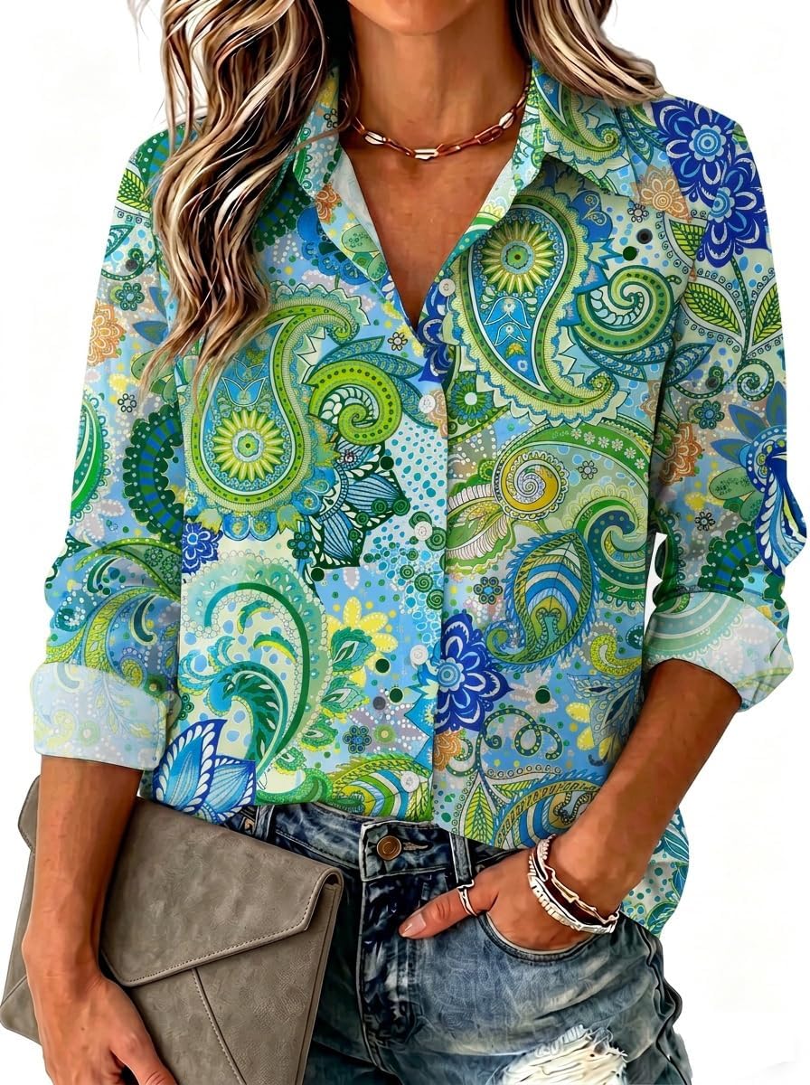 سعر ومواصفات Zeagoo Blouse for Women Dressy Long Sleeve Button Down Shirts V Neck Tops (B0FXGR4RV1) على Amazon EG