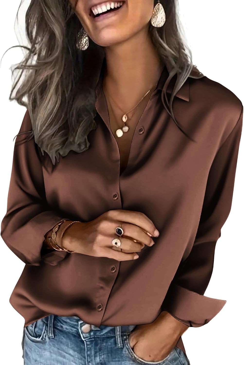 سعر ومواصفات Zeagoo Satin Blouses for Women Silk Button Down Shirts Long Sleeve Tops (B0FGQFMWSX) على Amazon EG