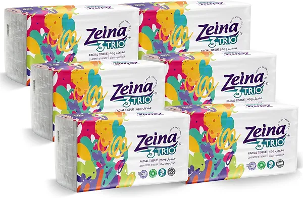 سعر ومواصفات Zeina TRIO Facial Tissues 6pack x 500 Tissue - 3ply (B0CKXX8XPP) على Amazon EG