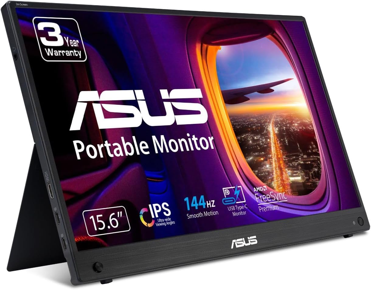 سعر ومواصفات اسس شاشة محمولة MB16AHG من زين سكرين، 15.6 انش FHD (1920×1080)، IPS، 144Hz، USB-C، ميني HDMI، فري سينك بريميوم™، مسند ايرغو، مقبس ثلاثي القوائم، بدون وميض، ضوء ازرق منخفض (B0BQPRLP1T) على Amazon EG