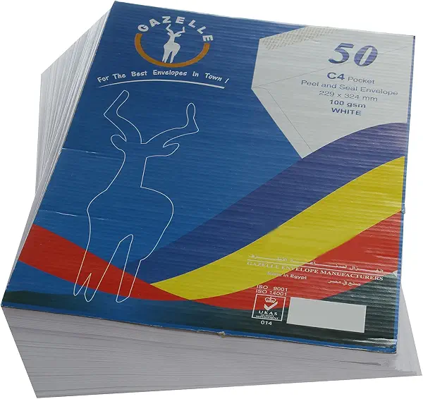 سعر ومواصفات أظرف ورق بفتح وغلق C4 عبوة من 50 ظرف من جازيل - أبيض (B093G4C6HL) على Amazon EG