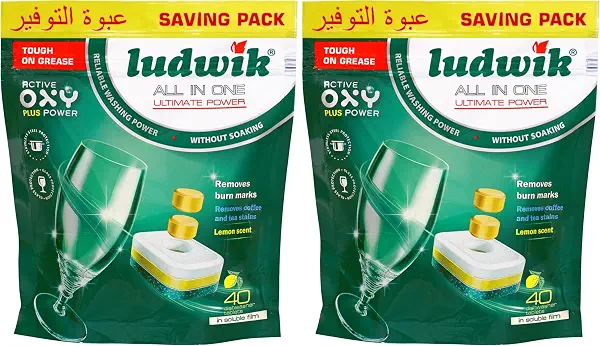 سعر ومواصفات أقراص غسالة الأطباق الكل في واحد برائحة الليمون من لودويك، 40 قطعة (عبوة من 2 قطعة) (B0FWKJ53MC) على Amazon EG