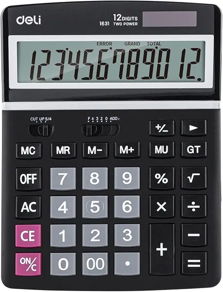 سعر ومواصفات آلة حاسبة ثنائية الطاقة E1631 12 رقم، من ديلي أسود (B0FN458K2C) على Amazon EG